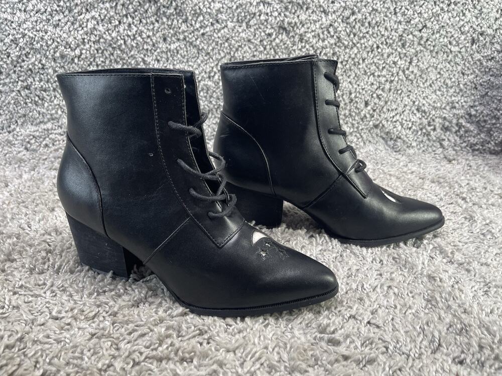 Womens Ankle Boots Lace Up Midcalf High Heeled Short Booties Aura Black Size 7